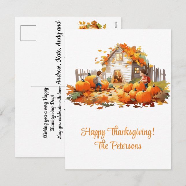 Farmhouse Pumpkins Happy Thanksgiving Holiday Postcard (Front/Back)