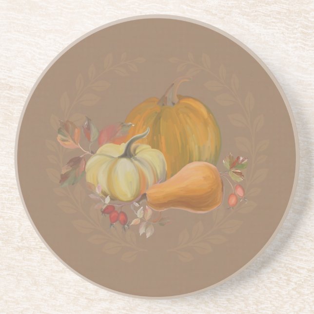 Farmhouse Pumpkins Stone Coaster (in chocolate) (Front)