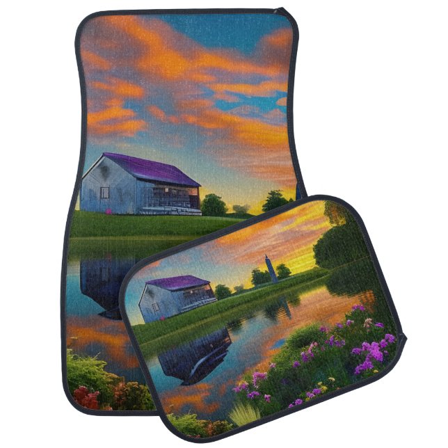 Farmhouse Purple Roof Pond at Sunrise Car Floor Mat (Set)