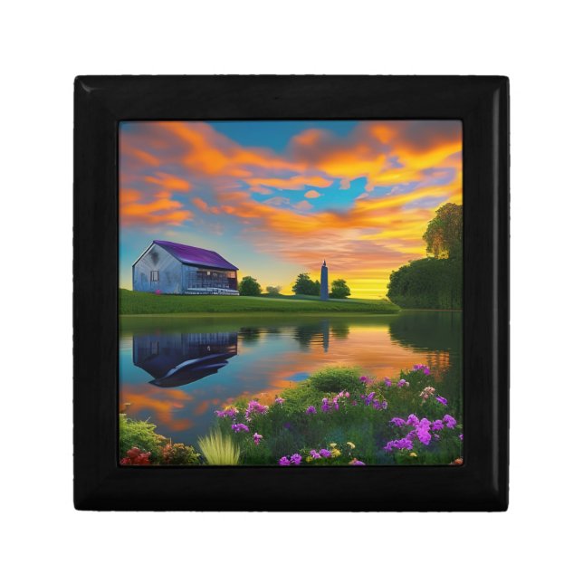 Farmhouse Purple Roof Pond at Sunrise  Gift Box (Front)