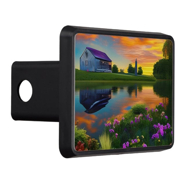 Farmhouse Purple Roof Pond at Sunrise  Hitch Cover (Right)