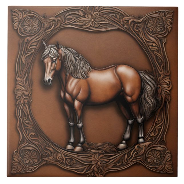 Farmhouse Ranch Western Country Brown Horse  Ceramic Tile (Front)