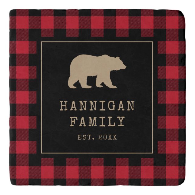 Farmhouse Red and Black Buffalo Plaid Country Trivet (Front)