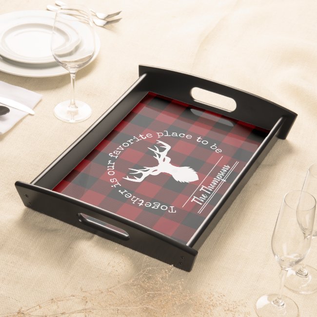 Farmhouse Red and Black Buffalo Plaid Deer Family