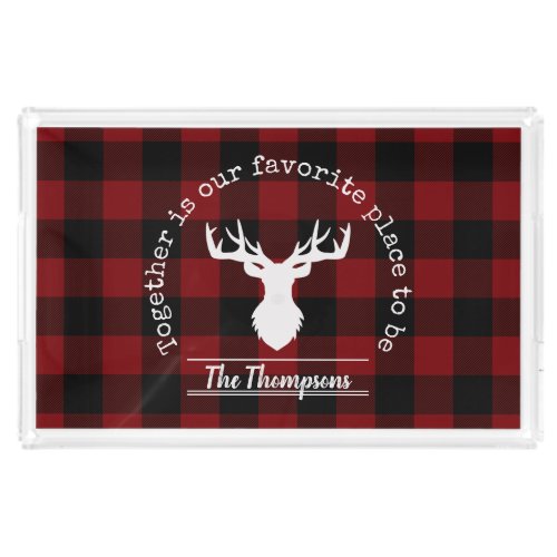 Farmhouse Red and Black Buffalo Plaid Family Acrylic Tray