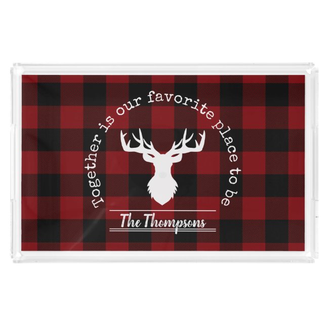 Farmhouse Red and Black Buffalo Plaid Family Acrylic Tray (Front)