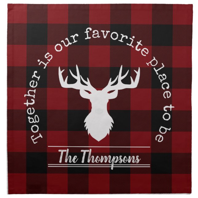 Farmhouse Red and Black Buffalo Plaid Family Party Cloth Napkin (Front)