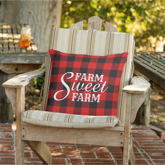 Farmhouse Red Black Buffalo Lumberjack Check Outdoor Pillow (Chair)