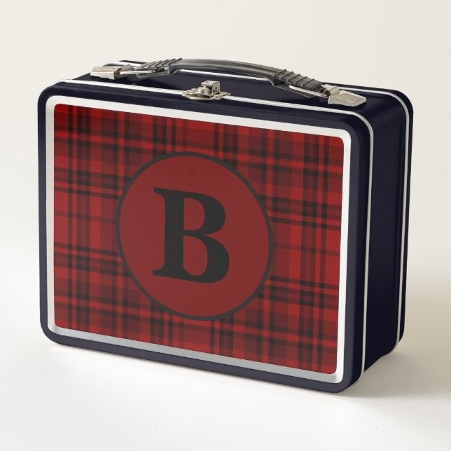 FARMHOUSE RED GINGHAM CHECKERED PLAID  METAL LUNCH BOX (Front)