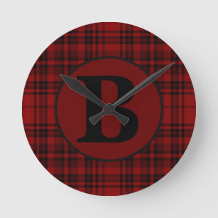 FARMHOUSE RED GINGHAM CHECKERED PLAID ROUND CLOCK