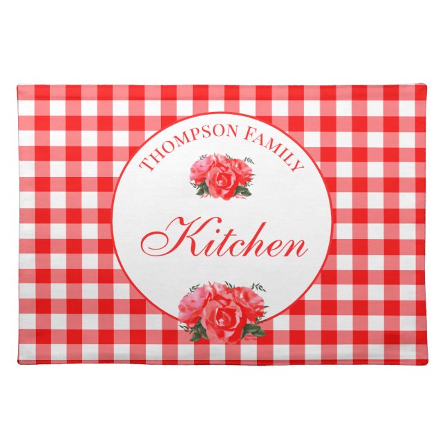 Farmhouse Red Gingham Personalized Cloth Placemat (Front)
