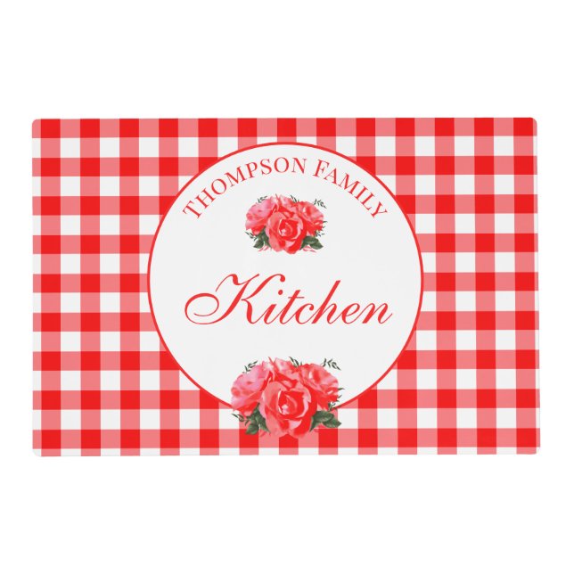 Farmhouse Red Gingham Personalized Placemat (Front)