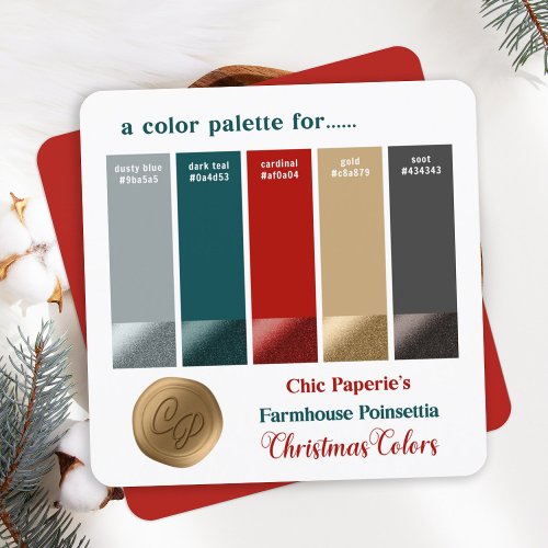 Farmhouse Red  Gold Christmas Color Palette Card