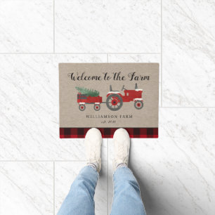 Farmhouse Red Plaid Personalized Monogrammed Doormat