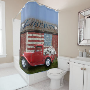 Farmhouse Red Truck Barn Shower Curtain