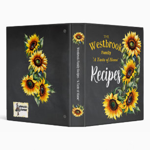 Farmhouse Retro Sunflower Black Chalkboard Recipe 3 Ring Binder