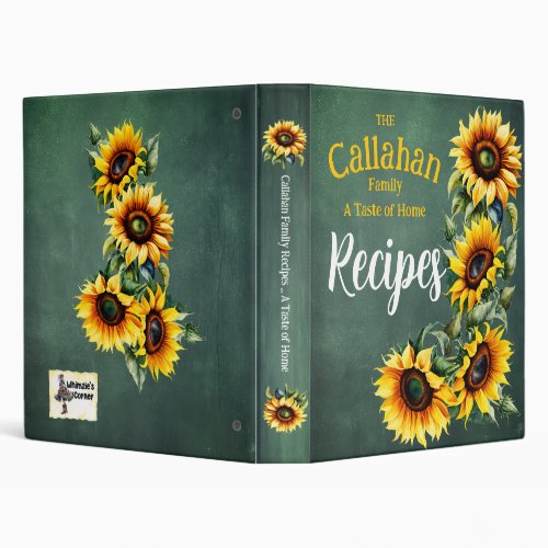Farmhouse Retro Sunflower Green Chalkboard Recipe 3 Ring Binder