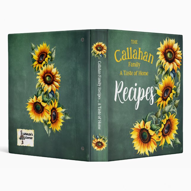 Farmhouse Retro Sunflower Green Chalkboard Recipe 3 Ring Binder (Background)