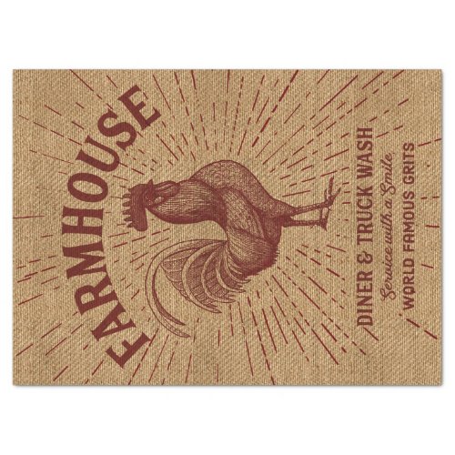 Farmhouse Rooster Burlap Look Tissue Paper