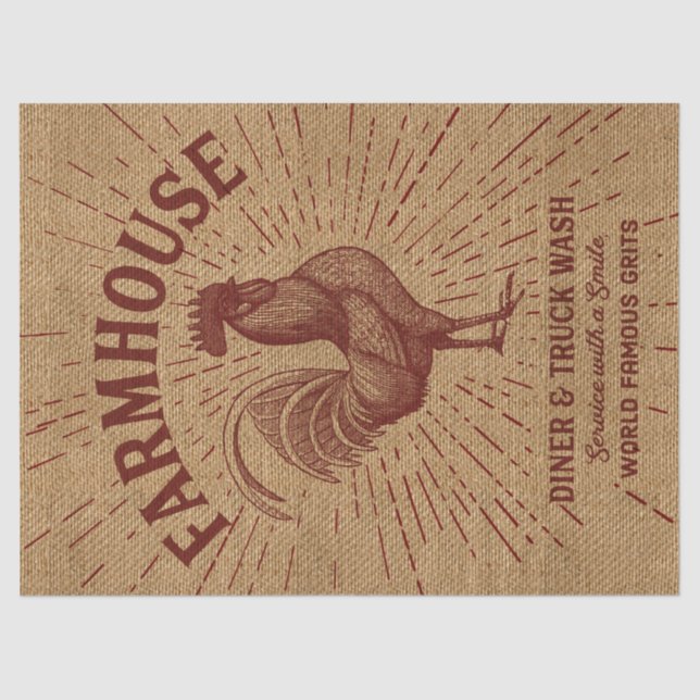 Farmhouse Rooster Burlap Look Tissue Paper (Front)