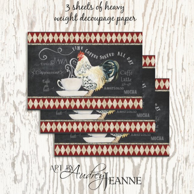 Farmhouse Rooster Coffee Kitchen Chalk Decoupage Wrapping Paper Sheets (Creator Uploaded)