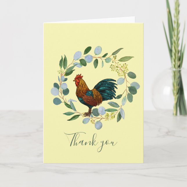Farmhouse Rooster & Eucalyptus Wreath Folded Thank You Card (Front)