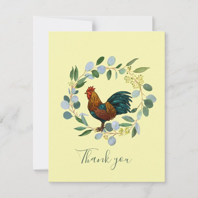 Farmhouse Rooster & Eucalyptus Wreath Thank You Card (Front)