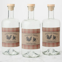 Farmhouse Rooster Hen Red Plaid Burlap Labels