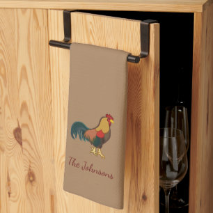 Farmhouse Rooster Personalized Brown Kitchen Towel