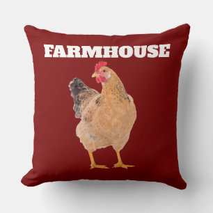 FARMHOUSE ROOSTER RED THROW PILLOW