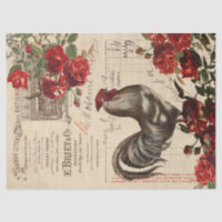 Farmhouse Rooster Roses Decoupage Ephemera Tissu