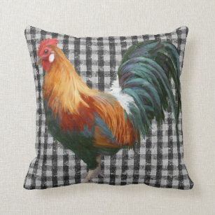 Farmhouse Rooster Rustic Country Black and White Throw Pillow