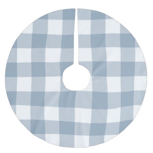 Farmhouse Rustic Blue Grey Buffalo Plaid Square Brushed Polyester Tree Skirt