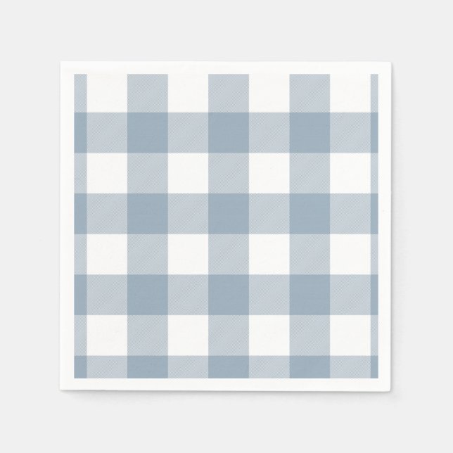 Farmhouse Rustic Blue Grey Buffalo Plaid Square Napkins (Front)