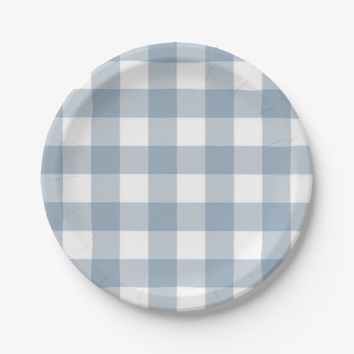 Farmhouse Rustic Blue Grey Buffalo Plaid Square Paper Plates