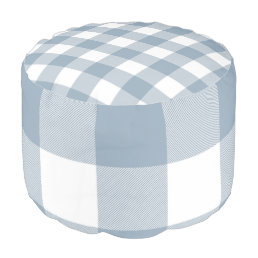 Farmhouse Rustic Blue Grey Buffalo Plaid Square Pouf