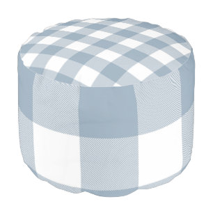 Farmhouse Rustic Blue Grey Buffalo Plaid Square Pouf
