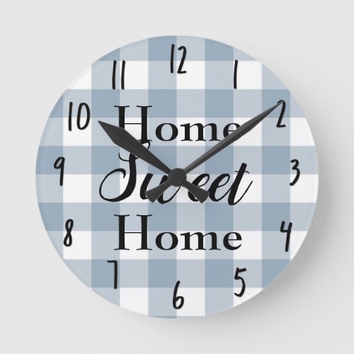 Farmhouse Rustic Blue Grey Buffalo Plaid Square Round Clock