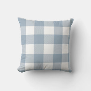 Farmhouse Rustic Blue Grey Buffalo Plaid Square Throw Pillow
