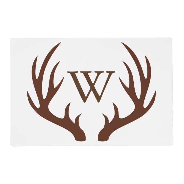Farmhouse Rustic Brown Deer Antlers Monogram Placemat (Front)