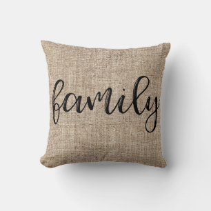 Farmhouse Rustic Brown Sacking Burlap FAMILY Throw Pillow