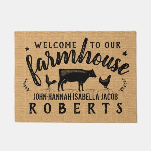 Farmhouse Rustic Burlap Country Cow Chicken Custom Doormat