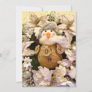 Farmhouse Rustic Burlap Snowman Poinsettia Holiday Card