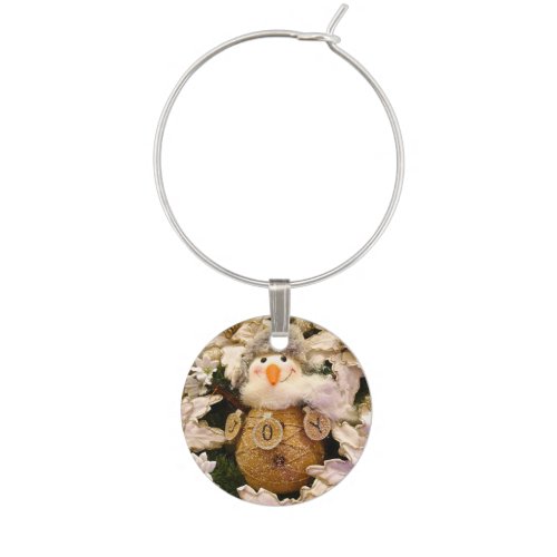 Farmhouse Rustic Burlap Snowman Poinsettia Holiday Wine Charm