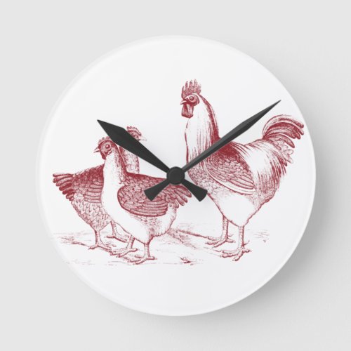 Farmhouse rustic chicken animals kitchen round clock