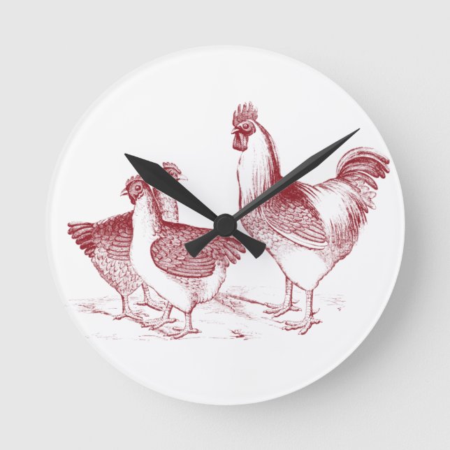 Farmhouse rustic chicken animals kitchen round clock (Front)