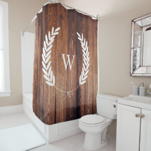 Farmhouse Rustic Country Bow Laurels Wood Planks Shower Curtain