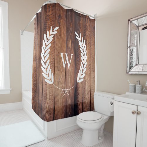 Farmhouse Rustic Country Bow Laurels Wood Planks Shower Curtain