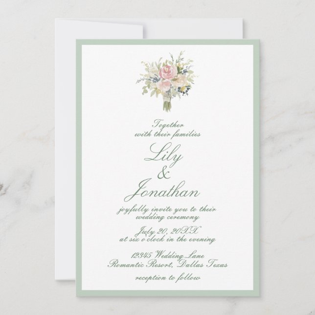 Farmhouse Rustic Country Check and Floral Wedding Invitation (Front)