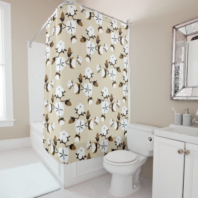 Farmhouse Rustic Country Cotton Flowers Shower Curtain (In Situ)